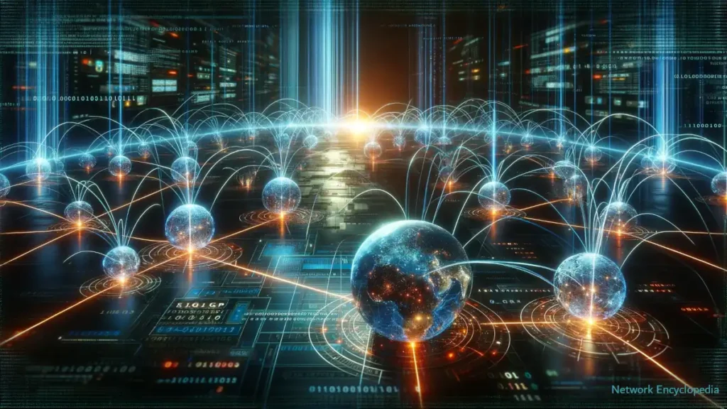 Exterior Gateway Protocol (EGP): This image visually captures the concept of different autonomous systems communicating across the internet, facilitated by EGP.