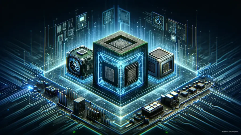 The image represents the concept of a Hardware Compatibility List (HCL). It captures the essence of advanced technology and the interconnectedness of various hardware components.