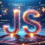 JavaScript: representation of the dynamic and essential role of javascript in web development, surrounded by symbols that represent web technology against a futuristic backdrop.