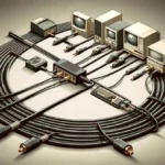 Bus Topology network: conceptual image incorporating elements from the vintage 1980s and 1990s networking era.