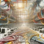 Cable Run: the intricate and essential network of cables that connect various parts of a building, emphasizing the complexity and importance of cable runs in modern network infrastructure.