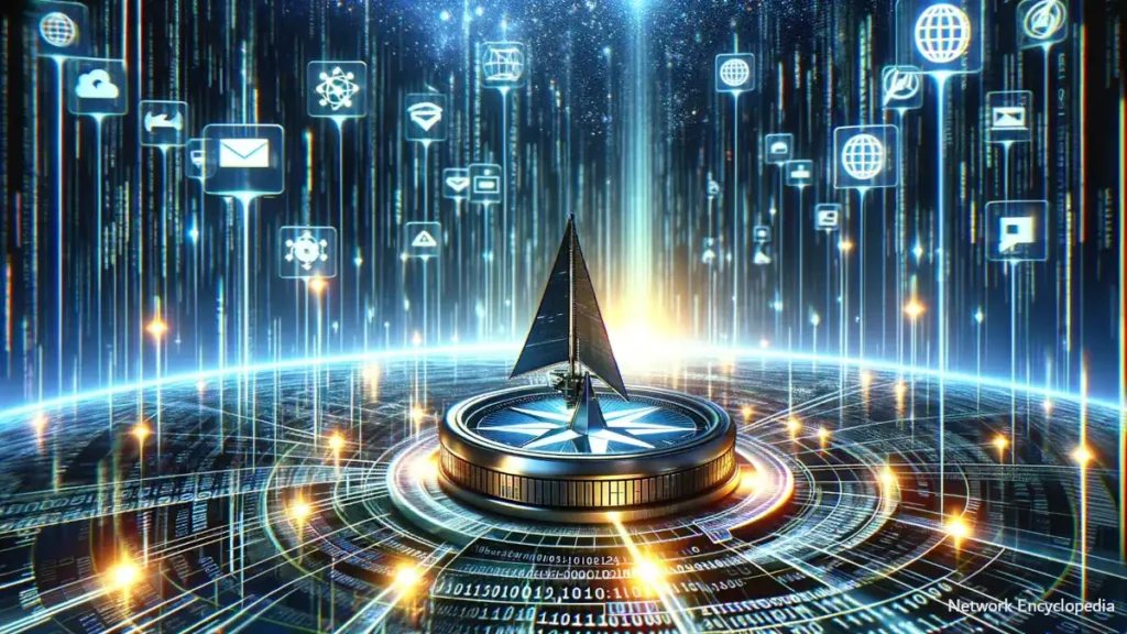 DNS Client conceptual image: encapsulates the essence of DNS Clients as digital navigators in the vast network of the internet.