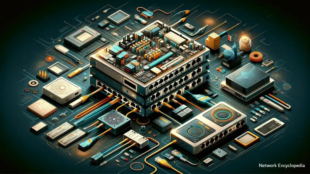 The concept of a Media-Dependent Adapter (MDA) within network infrastructure. This image highlights the adaptability and critical connectivity role of MDAs in linking modular Ethernet switches to various network media types.