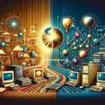 NetBIOS and its evolution. This illustration visually captures the transition from the early days of networking to the complex, interconnected systems of today, highlighting the pivotal role of NetBIOS and its legacy in the development of modern network technologies.