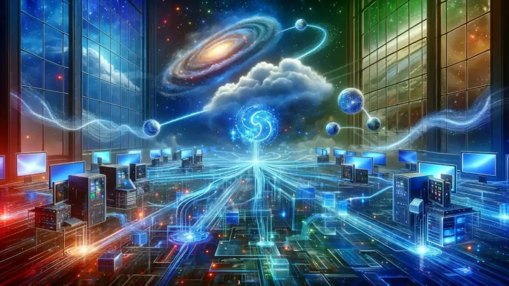 Interprocess Communication (IPC) conceptual representation. The design incorporates elements characteristic of the Windows operating system, set against a futuristic and high-tech backdrop.