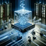 Data Access Objects (DAO): It visually captures the theme of data management and abstraction layers in a high-tech, digital environment.