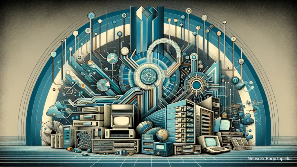 This image was designed to represent the NetWare Protocols. It captures their historical significance and transformative impact on network technologies. This visually captivating composition, blend elements of vintage computing with modern networking.