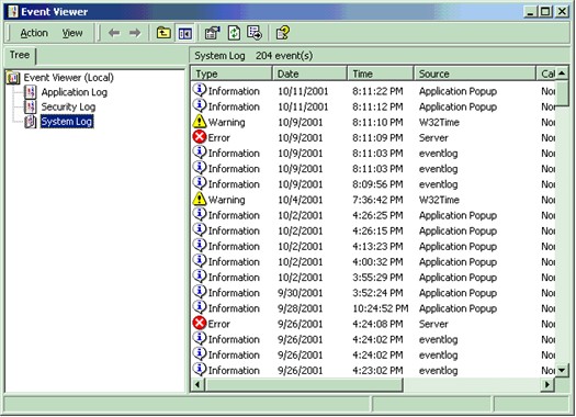 System Log (Event Viewer)
