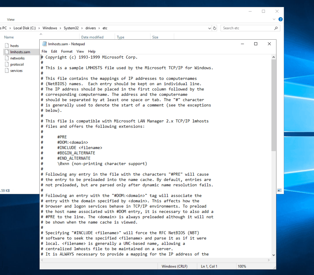 LMHOSTS file (Windows OS)