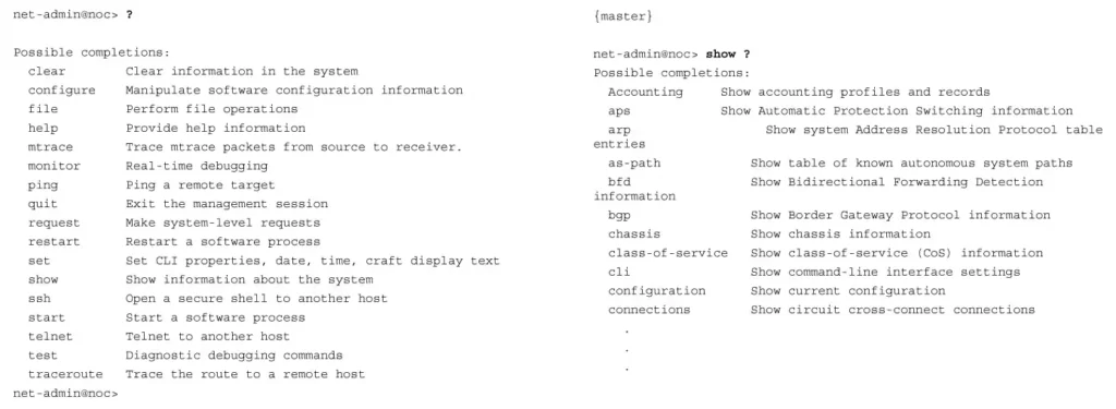 JUNOS list of the available commands prompt
