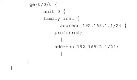 configuration of the primary IP address and secondary IP address on a Juniper router