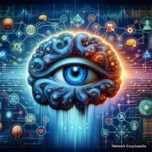 AI techniques for identifying unusual patterns in network traffic: combining elements of artificial intelligence with symbols of network data to highlight the sophisticated analysis capabilities of AI in network security.