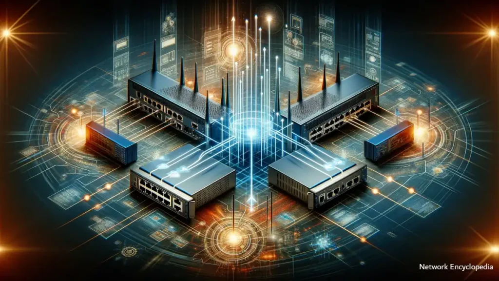 disaggregation in networks: the concept of network disaggregation visually capturing the separation of hardware from software within a network, symbolizing the move towards more flexible, efficient network structures.