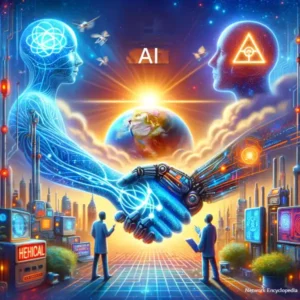 An inspiring view of the future, highlighting advancements in quantum computing, ethical AI, collaborative systems, and AI's contributions to solving global challenges.