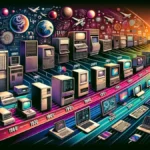 The Time Traveler's Guide to Software Development: it visually represents the evolution of software development from the 1960s to the 2020s, highlighting iconic technological symbols from each era.