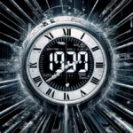 Y2K Bug; a glitching digital clock transitioning between the years 1999 and 1900 instead of 2000.